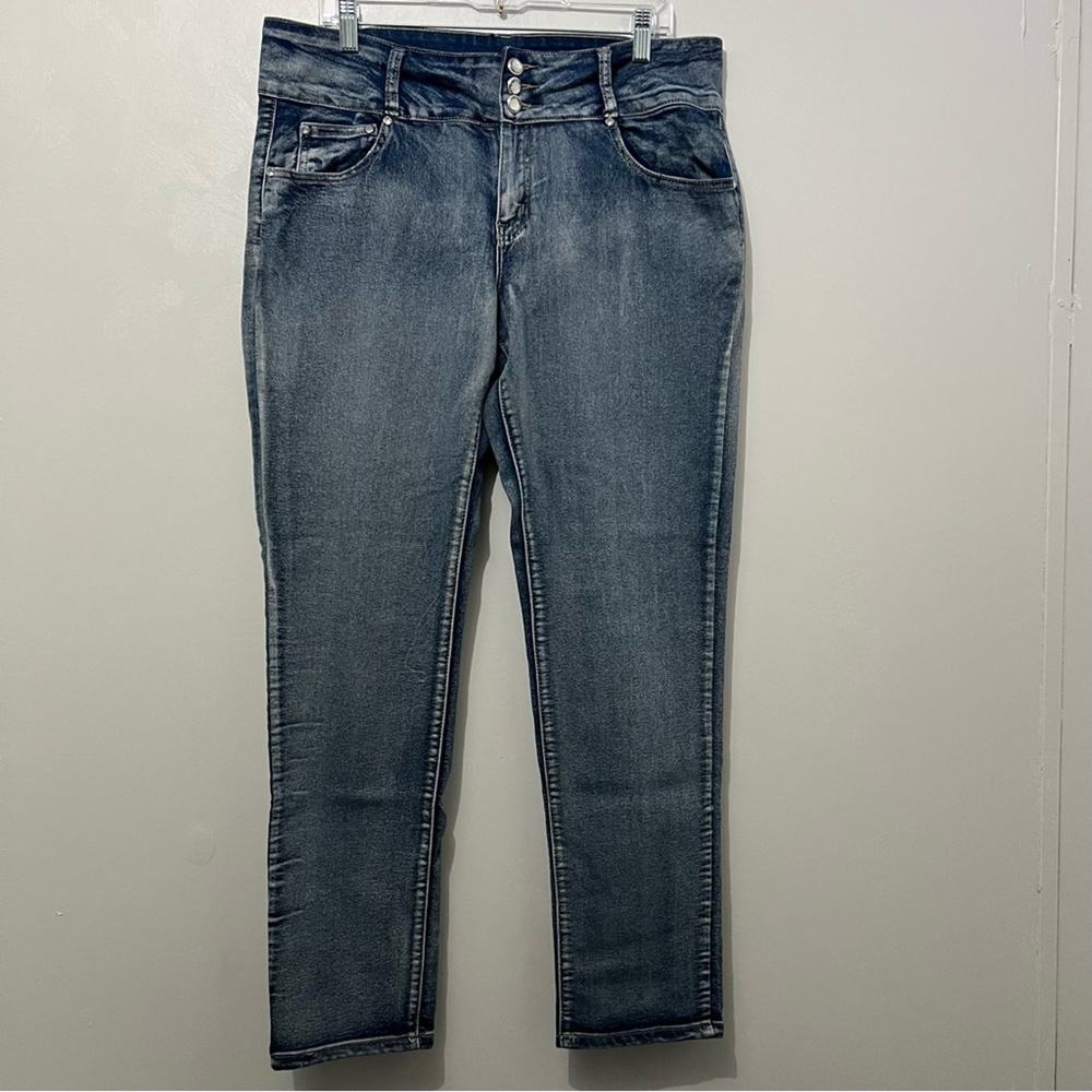Richcow 5 Pocket Mid-Rise Blue Denim Skinny Ankle Jeans | Women’s Plus Size 18
